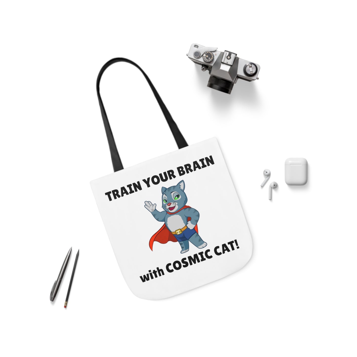 Cool Canvas Tote Bag featuring Cosmic Cat, with 5 Strap Color Options