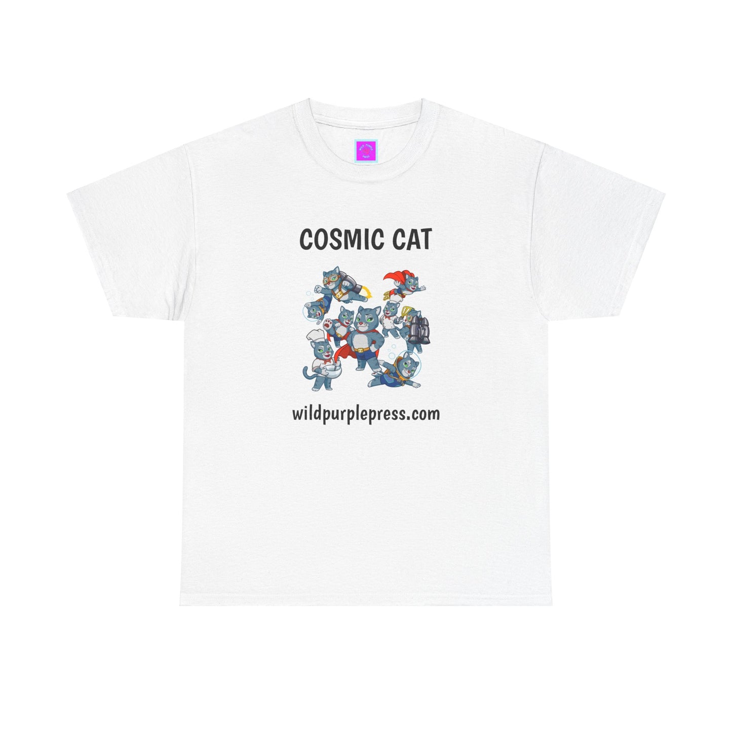 Unisex "Wild Purple Press with Cosmic Cat" Heavy Cotton Tee