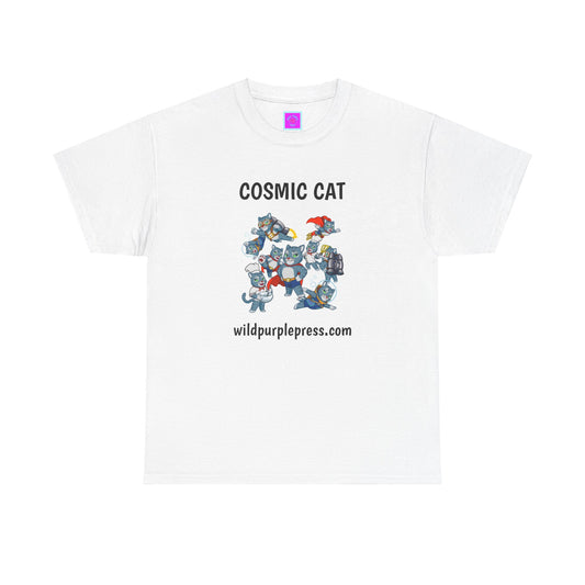 Unisex "Wild Purple Press with Cosmic Cat" Heavy Cotton Tee