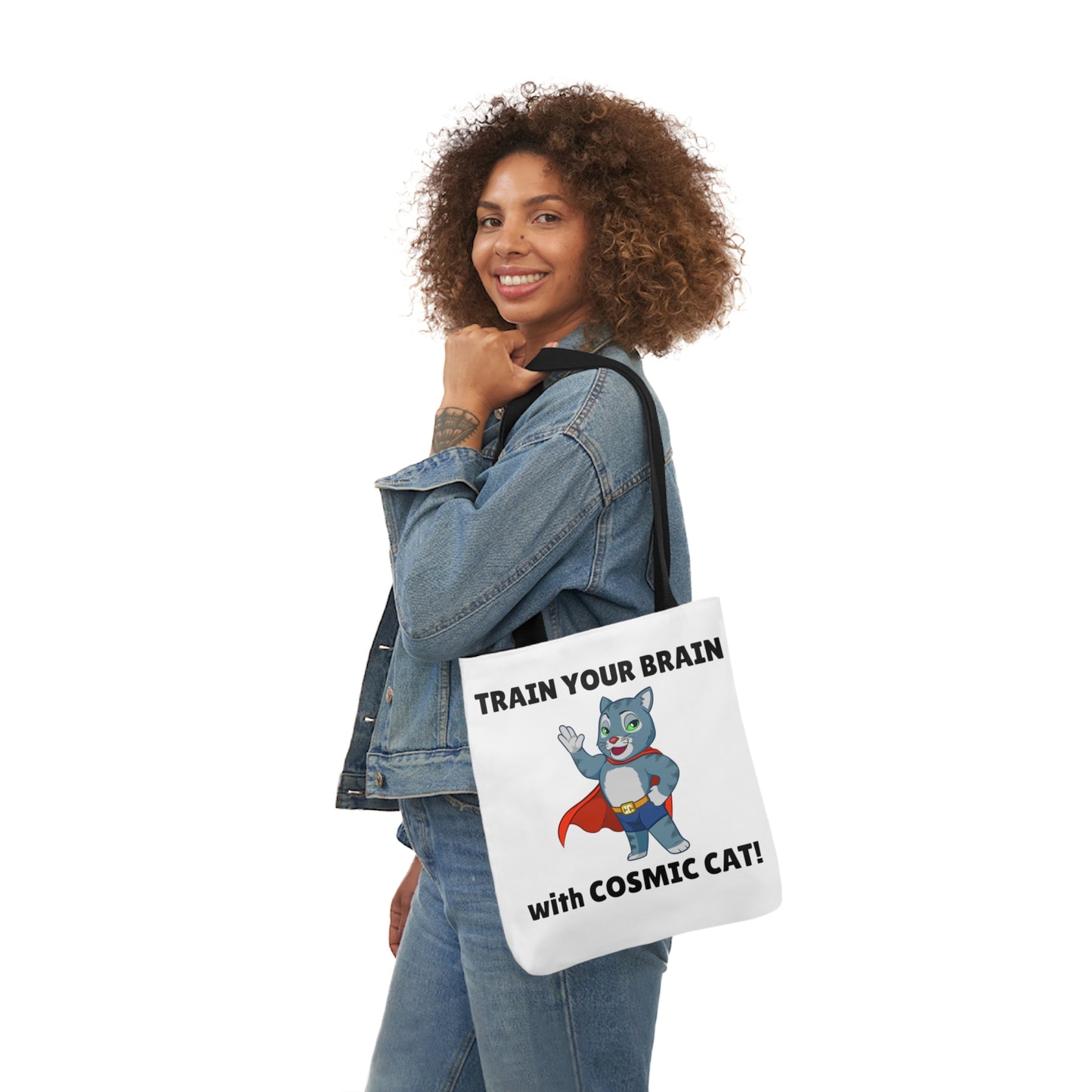 Cool Canvas Tote Bag featuring Cosmic Cat, with 5 Strap Color Options