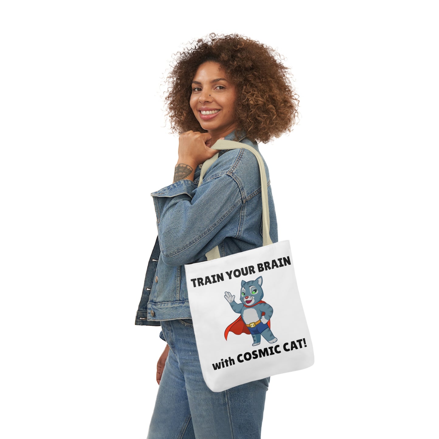 Cool Canvas Tote Bag featuring Cosmic Cat, with 5 Strap Color Options