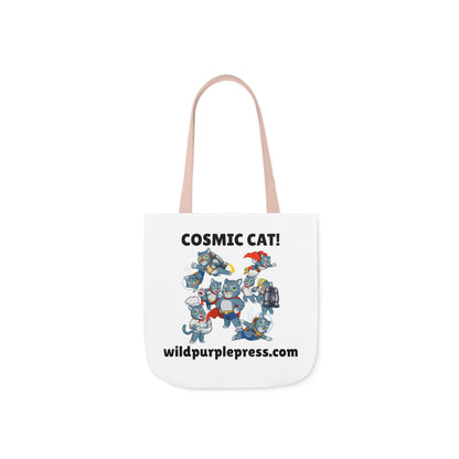 Cool Canvas Tote Bag featuring Cosmic Cat, with 5 Strap Color Options