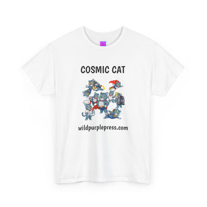 Unisex "Wild Purple Press with Cosmic Cat" Heavy Cotton Tee