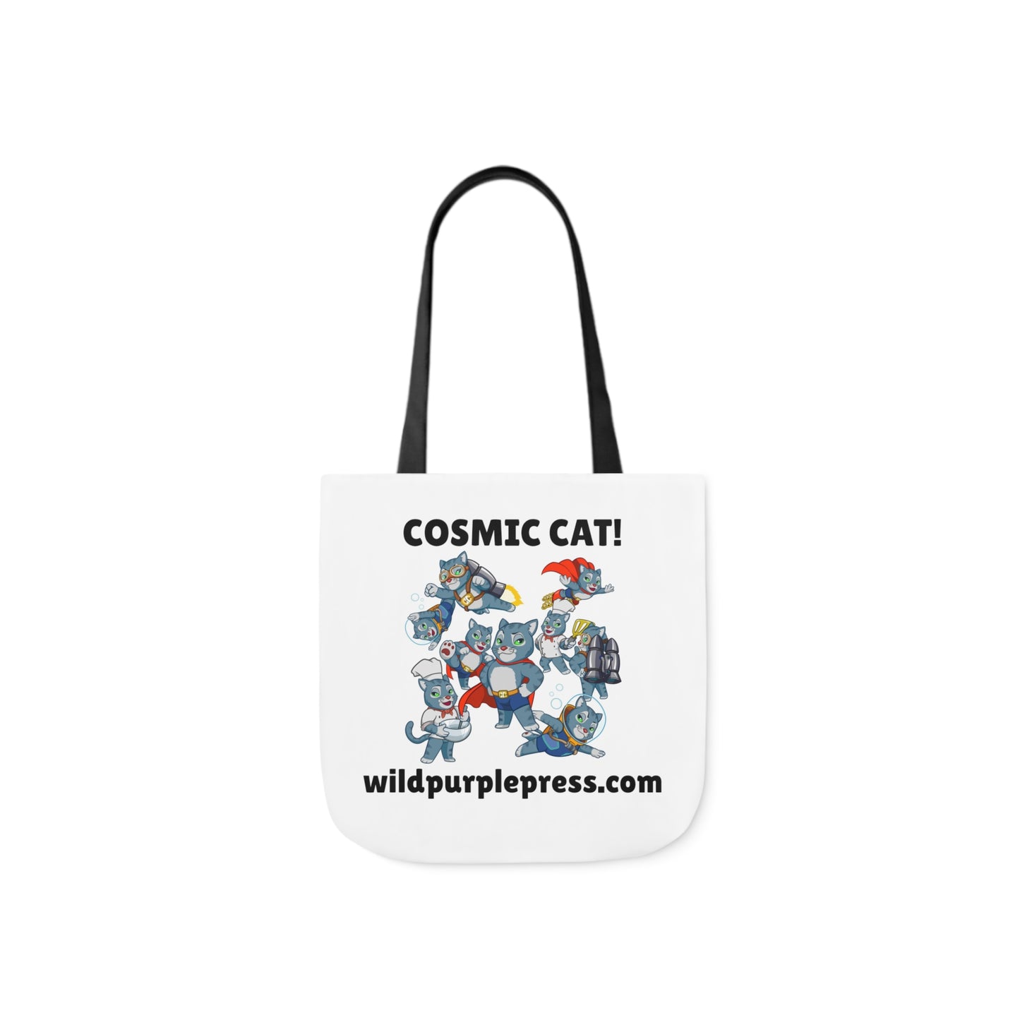 Cool Canvas Tote Bag featuring Cosmic Cat, with 5 Strap Color Options