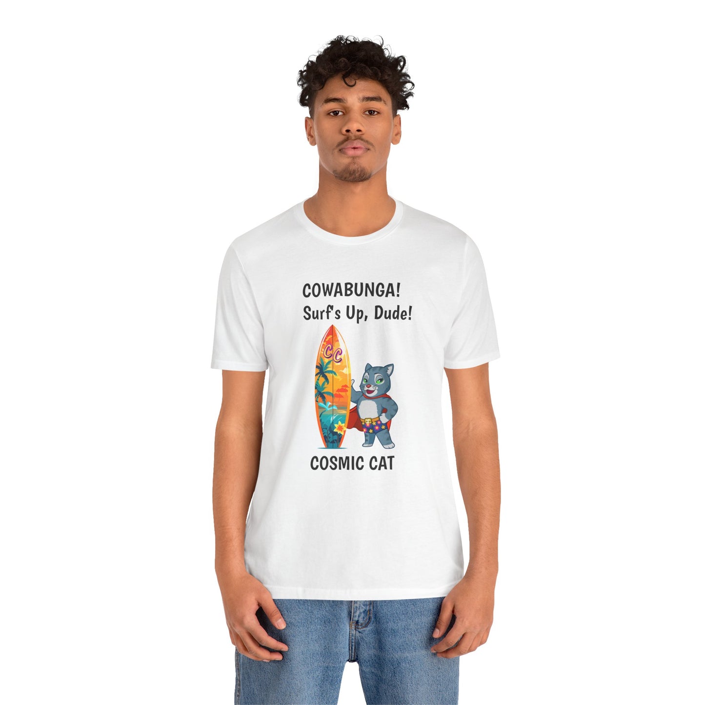 Cowabunga! Cosmic Cat Surfer Dude TEE